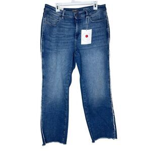 NEW DL1961 Mara Straight High Rise Instasculpt Ankle Dark Rivera Frayed 18W